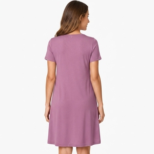 Robe décontractée pour femme, col rond, drapée, longueur genou, en tricot extensible respirant, coupe ample, style A, avec poches latérales, pour toutes les saisons - Product Image 6