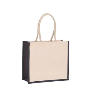 Siyah ve beyaz düz Juco jüt promosyon çanta sepet alışveriş çantası toptan üreticisi kadın el çantası