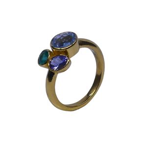 Wedding Wear 925 Sterling <b>Silver</b> Gold Plated Jewelry Blue Topaz <b>Emerald</b> Tanzanite Gemstone Women Wear <b>Ring</b> - Product Image 1