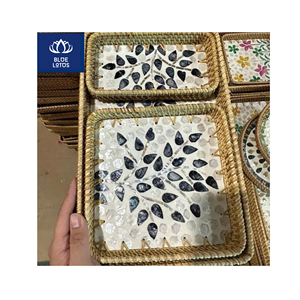 La Mejor Opción: Bandeja de Ratán Ecológica y Segura con Incrustaciones de Concha Natural, Ideal para Exhibir Alimentos y Servir Café, Proveedor Directo - Product Image 1