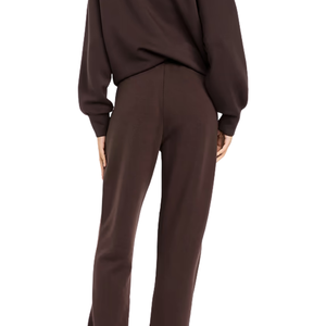 Women Dark Brown Fleece Sweatpants Elastic Waist Straight Leg Relaxed Fit Casual <b>Winter</b> Lounge <b>Trousers</b> with Pockets - Product Image 2