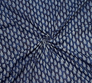 Indian Eco-Friendly Hand Block Printed Cotton Fabric <b>Navy</b> Blue Paisley Sanganeri Soft Dress Material Apparel Quilting for Girls - Product Image 1
