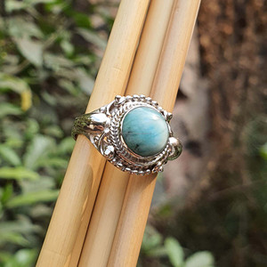 แหวนพลอยเจียระไนทรงกลมแหวนลาริมาร์ของแท้เครื่องประดับวินเทจสไตล์โบฮีเมียนดีไซน์925เงินทำด้วยมือขายส่ง - Product Image 4