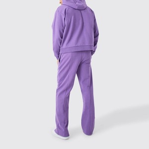 Survêtement pour homme à capuche violet 100% coton, coupe ample, longueur intégrale, couleur unie, fermeture éclair, style évasé - Product Image 2