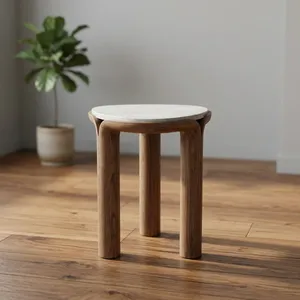 Modern Solid Wood Side <b>Table</b> With White Marble Top Handmade Round Three Leg Accent <b>End</b> <b>Table</b> for Living Room Decor - Product Image 4