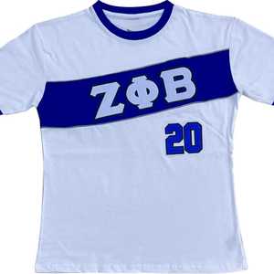 Camiseta Premium Blanca de Zeta Phi Beta con Bordado Azul de Letras Griegas para Mujer, Estilo Deportivo, Uso Casual - Product Image 1