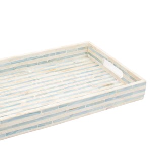 Bandeja rectangular hecha a mano de nácar con rayas horizontales azul claro, de concha marina, para servir en mesa de centro, venta al por mayor - Product Image 3