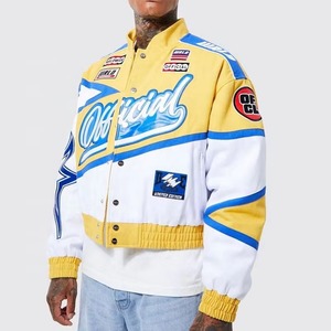 Custom Embroidery Patch Print Bikers Cropped <b>Jacket</b> Streetwear Motorcycle PU Leather Men <b>Racing</b> <b>Jacket</b> - Product Image 4