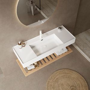 48 \ "bagno lavello lavabo integrato a parete galleggiante bianco rettangolare in acrilico lavello in legno naturale - Product Image 3