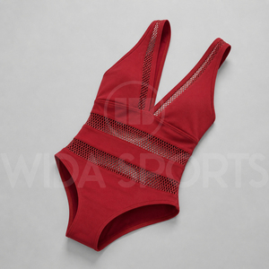 Custom Women One Piece Swimsuit Mesh Panel V Neck Monokini High Waist <b>Tummy</b> <b>Control</b> Swimwear Breathable Quick Dry Beachwear - Product Image 4