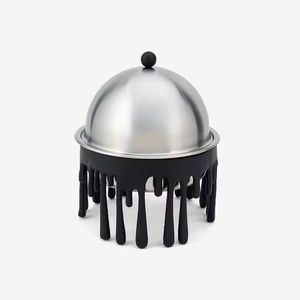 Calentador de Alimentos Moderno Negro y Plateado con Diseño Único Antiderrames, Plato para Calentar Comida, Cazuela Creativa Vanguardista para Hoteles y Servicios de Catering de Diseño - Product Image 4