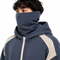 Ensemble 2 pièces de survêtement tactique personnalisé pour hommes, avec cagoule en coton, masque facial intégré, fermeture éclair et coupe ample