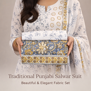 Traje Punjabi Blanco para Mujer |   Conjunto de Kurti y Pijama con Estampado Floral Indio Hecho a Mano con Borde |   Vestido Sarong de Algodón, Obra Maestra - Product Image 4