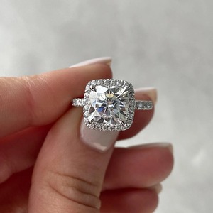 4ct <b>Cushion</b> Cut Lab Grown Diamond Halo Ring in 14K Yellow Gold with IGI Certified & VVS Clarity Diamond Ring for Women's - Product Image 1