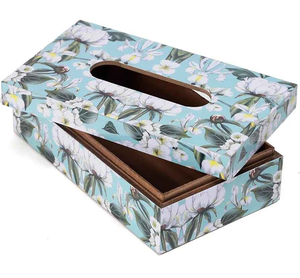 Caja de pañuelos de madera con estampado floral, ecológica, rectangular, hecha a mano, estilo romántico, para uso en el hogar, cocina o mesa. - Product Image 1