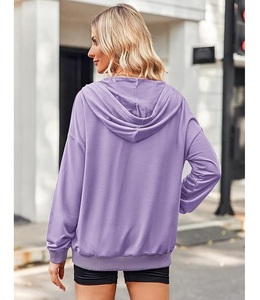 Sudadera con Capucha para Mujer, 100% Algodón, Manga Larga, Cuello Redondo, Hombros Caídos, Color Sólido, Cómoda, Casual, con Cierre, al Mejor Precio - Product Image 4