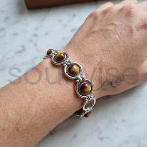 Divine Solutions Tiger Eye <b>Beads</b> <b>Bracelet</b> with Sterling Silver Chain Peace Pattern Unisex Gift for Hindus - Product Image 3