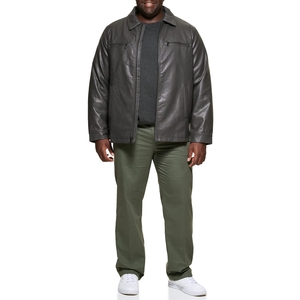 Men's PU Leather Jacket Black Zip Front Casual <b>Turn</b>-down Collar Regular Fit Autumn Outerwear - Product Image 2