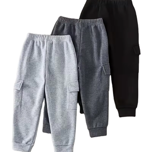 Boys' 3pcs Casual Solid Regular Drawstring Pocket Knitted Plus Size Eco-Friendly Windproof Cargo Pants Outing Long Trousers - Product Image 1