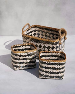Panier en bambou naturel avec poignées, contenants de rangement, organisateur de cuisine tissé, articles ménagers de grande taille, ensembles de salle de bain, décoration intérieure - Product Image 1