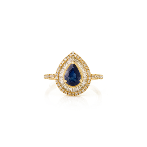 Bague de fiançailles double halo en saphir poire et diamants 14 carats - Product Image 2