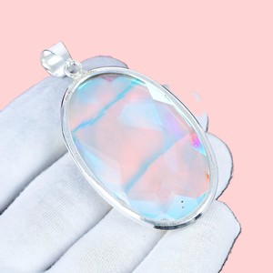 Pendentif en topaze mystique de taille géante, en argent sterling 925, fait main, serti de pierres ovales, grand cristal, bijoux pour femmes - Product Image 6