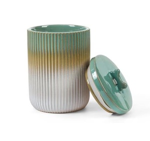 Luxury Ceramic Storage Canister Ribbed Ombre Glaze Airtight <b>Lid</b> Kitchen Organizer <b>Decorative</b> Counter Jar Premium Craftsmanship - Product Image 2