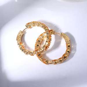 Boucles d'oreilles créoles en citrine, argent sterling 925 plaqué or, pierre de naissance de novembre, pierre précieuse jaune, bijoux élégants à suspendre, cadeau pour femme - Product Image 2