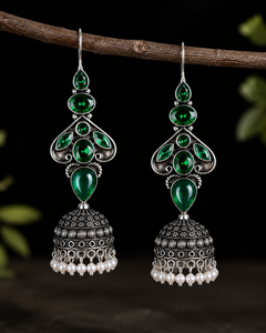 Factory Direct Wholesale Oxidized <b>Silver</b> <b>Dangle</b> Indian Jhumka <b>Earrings</b> for Women - Product Image 6