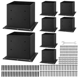 Pali per Pavimentazione in Acciaio al Carbonio 4x4 Resistenti, 8 Pezzi con Staffe per Pali 3.6x3.6 Pollici / 92x92 mm, Staffe per Pali in Legno - Product Image 1