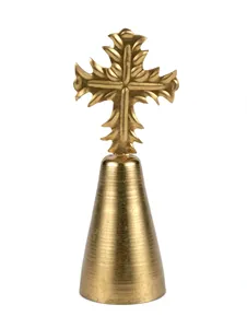 Campana Decorativa de Metal Dorado con Cruz, Adorno Religioso Hecho a Mano, Artefacto Sagrado Cristiano Vintage, Decoración para Altar del Hogar - Product Image 1