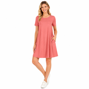 Women's O Neck Draped Knee Length Casual T <b>Shirt</b> <b>Dress</b> <b>Short</b> <b>Sleeve</b> A Line Loose Fit <b>Dress</b>,Side Pockets Summer Everyday Wear - Product Image 1