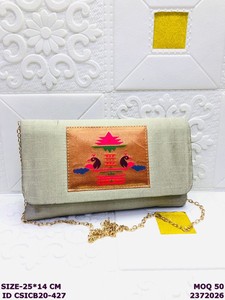 Designer Silk Embroidered Clutch <b>Bags</b> for Women | Ethnic <b>Peacock</b> Motif Wedding Party Handbags | Handmade Indian Ladies Clutch - Product Image 3