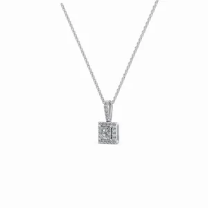 Collar de Moda con Cadena de Eslabones y Colgante de Diamantes Halo Corte Redondo y Princesa en Oro Blanco de 18K para Aniversario de Bodas y Fiestas - Product Image 2