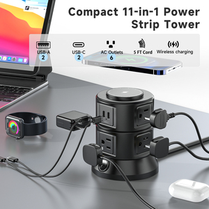 US Stock ETL Power Strip Protector contra sobretensiones Extensor de salida con 6 salidas 4 USB Tower Power Strip Enchufe plano para el hogar/oficina/escuela - Product Image 3