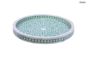 Plateau de service artisanal en os incrusté |   Décoration de table basse bohème par PERFECT ENTERPRISES - Product Image 3