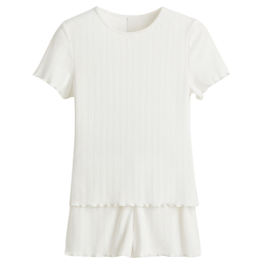 Pijamas de Mujer con Tejido Pointelle, Conjunto de Dormir de Manga Larga, Diseño Casual para Todas las Temporadas, Secado Rápido, Transpirable, Poliéster/Algodón - Product Image 3