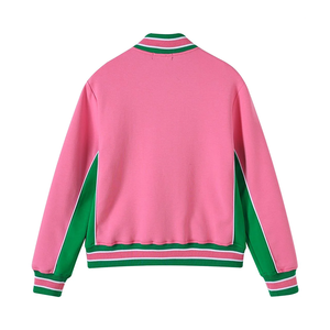 ชุดลำลองสำหรับผู้หญิงสีชมพูและสีเขียว เสื้อแจ็คเก็ตแขนยาวและกางเกงขายาวพร้อมคอตั้งและลายทาง - Product Image 3