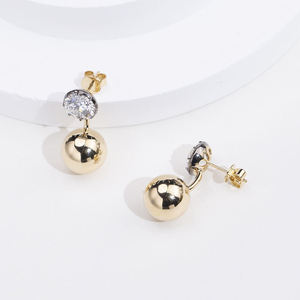 Pendientes de moda de oro de 14K con diamante de laboratorio de 2.5ct D VS1, tipo Ear Jacket, con parte delantera y trasera de bola, y solitario de diamante colgante - Product Image 2