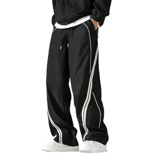 <b>Men's</b> <b>Black</b> Sweatpants Elastic Waist Drawstring Side Stripe Casual Loose Fit Breathable Knitted <b>Pants</b> Spring Wear - Product Image 1