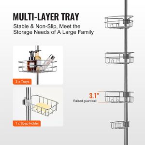 Portaoggetti da Doccia Multifunzionale con Finitura in Plastica Antiruggine, Vassoio Resistente con Capacità di Carico Elevata, 39"-125" di Altezza - Product Image 4