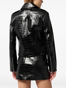 Veste en cuir véritable pour femme, motif croco gaufré, style motard, coupe ajustée, vêtement d'extérieur tendance pour femme, vente en gros - Product Image 3