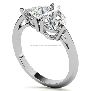 S925 plata 2CT D VS1 trillón y corte de pera anillo de diamante cultivado en laboratorio joyería de dos piedras chapada en oro personalizada para compromiso de boda - Product Image 2