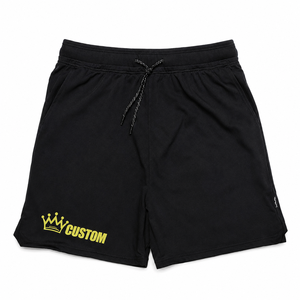 Pantalones Cortos Deportivos Personalizados para Hombre, Negros, de Poliéster, con Logotipo Personalizado, Cordón Frontal, Secado Rápido, 7 Pulgadas de Largo - Product Image 1