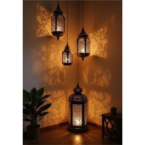 Ensemble de lanternes modernes en acier inoxydable argenté et verre, porte-bougie décoratif suspendu pour centre de table de mariage, maison et jardin - Product Image 3