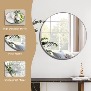 24-Inch <b>Silver</b> Circle Wall <b>Mirror</b> with Metal <b>Frame</b> Round Bathroom <b>Mirror</b> Circular <b>Mirrors</b> 24-Inch <b>Silver</b> <b>Mirror</b> - Product Image 5