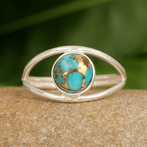 Venta caliente azul cobre Mohave turquesa anillo redondo 925 plata esterlina bohemio minimalista Navajo joyería aniversario de boda - Product Image 6