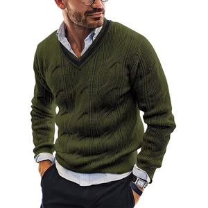 Suéter de Punto con Cuello en V para Hombre, Otoño Invierno, Manga Larga, Corte Ajustado, Moderno, para Ocio, Vacaciones, Trabajo, Transpirable, ODM - Product Image 6