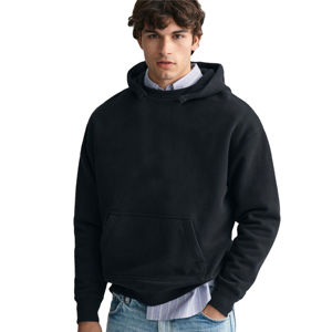 Sweat-shirt à capuche épais pour homme, noir, 100% coton, 500 g/m², sans impression, avec logo imprimé, épaules tombantes, flocage, personnalisable - Product Image 2