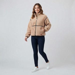 Chaqueta de forro polar con cremallera para hombre, cuello alto, estilo sherpa, con bloques de color, abrigo de invierno - Product Image 3